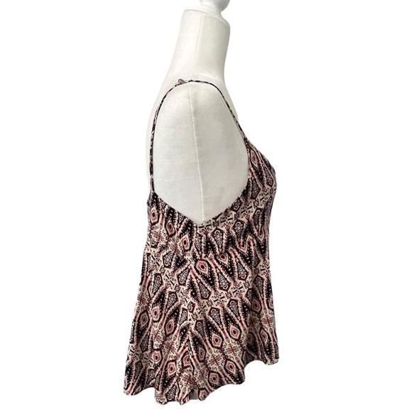 Spaghetti Strap Rainforest Cafe Black & Pink Tribal Print Top - Size Large - Picture 2 of 8